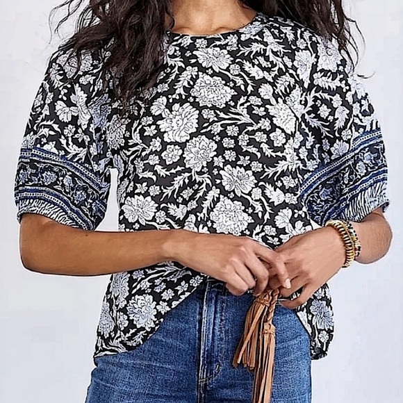 Anthropologie Tops - Anthropologie Saison De La Fleur Floral Bohemian Puff Sleeve Blouse Large
